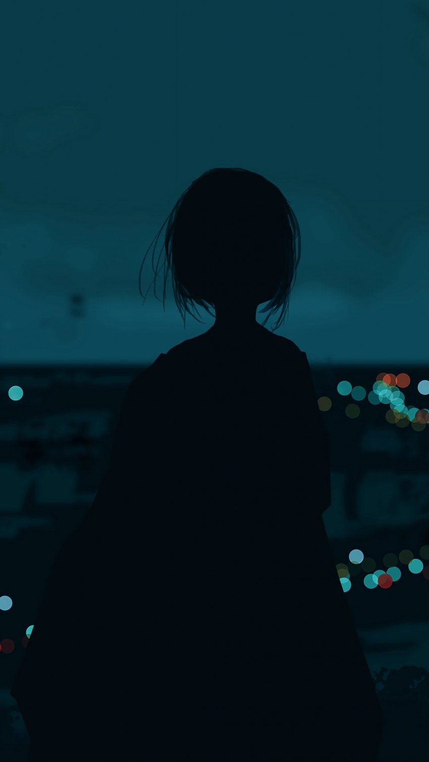 城市夜晚的天空 灯光 女孩背影 4k手机壁纸竖屏动漫