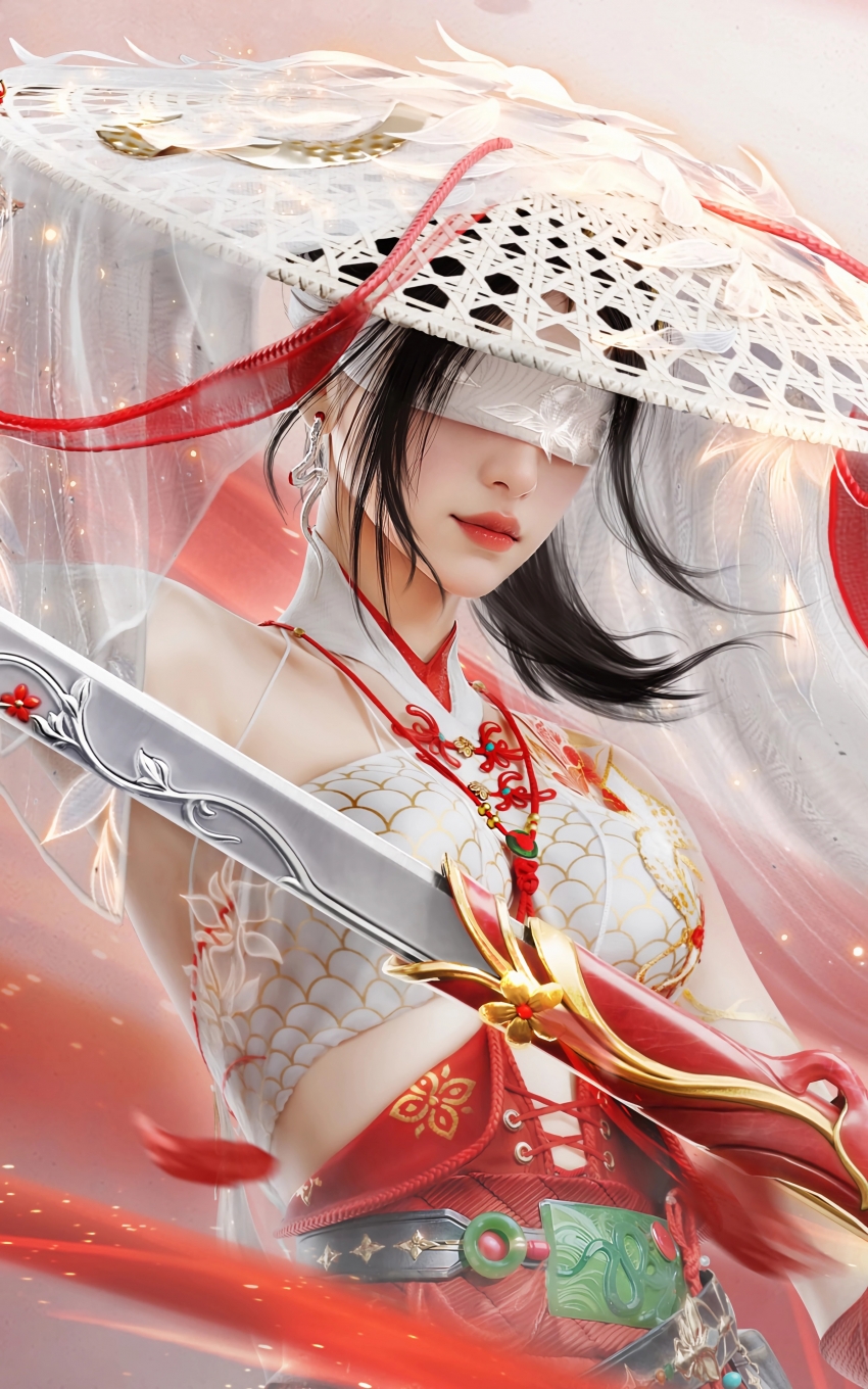 宁红夜 斗笠 长剑 游戏美女 4k手机壁纸竖屏