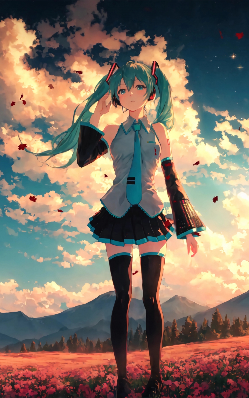 初音未来 黄昏的天空 4k手机壁纸竖屏动漫
