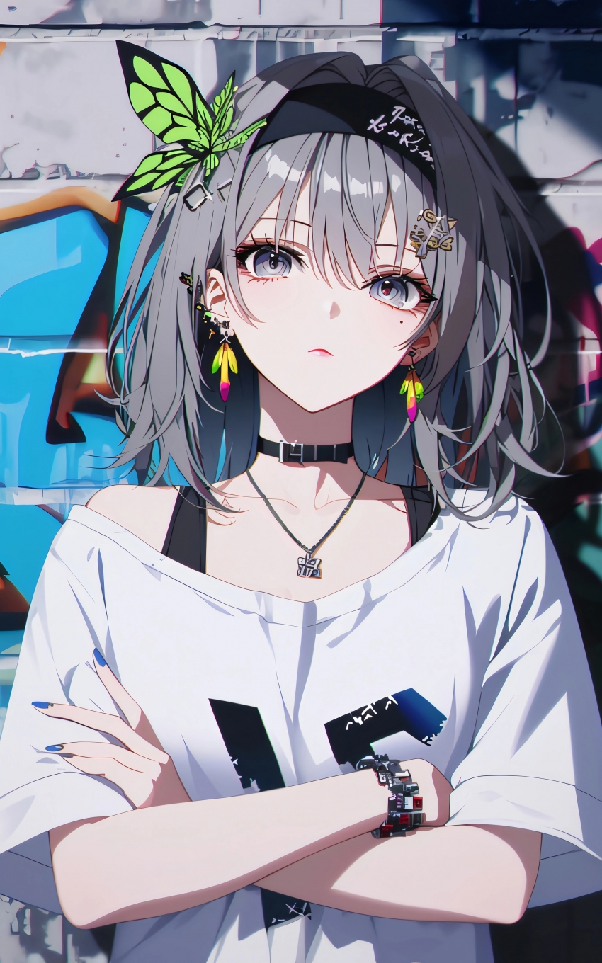 潮流 个性少女 涂鸦墙 4k动漫手机壁纸竖屏