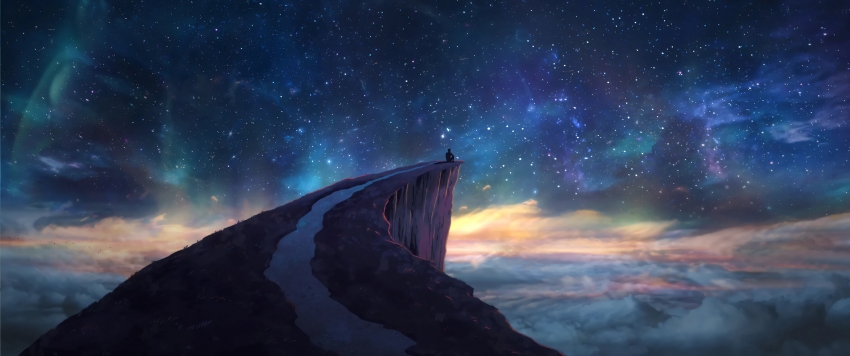 星空 山顶 一个人风景3440x1440带鱼屏壁纸