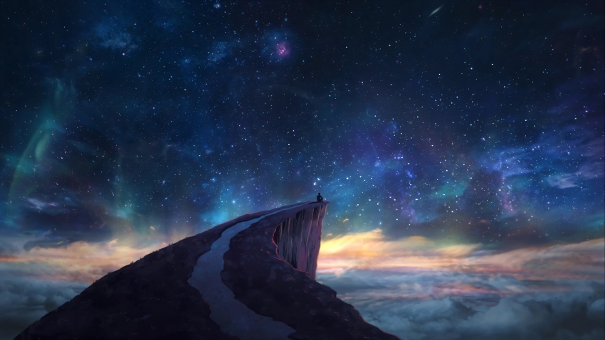 星空 山顶 一个人 梦幻唯美 4K风景壁纸 3840x2160