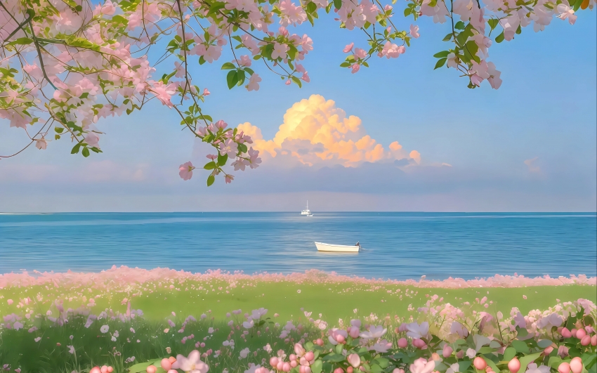 海边 鲜花 唯美风景 4K壁纸 3840x2400