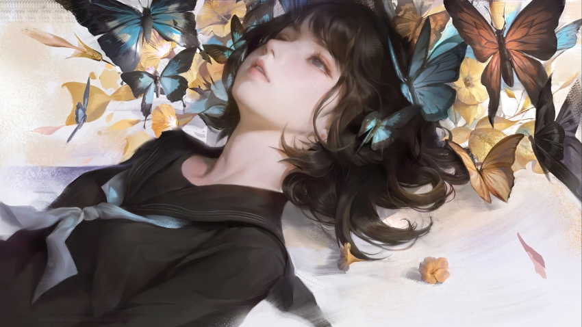女孩 蝴蝶 唯美绘画 4K动漫壁纸3840x2160