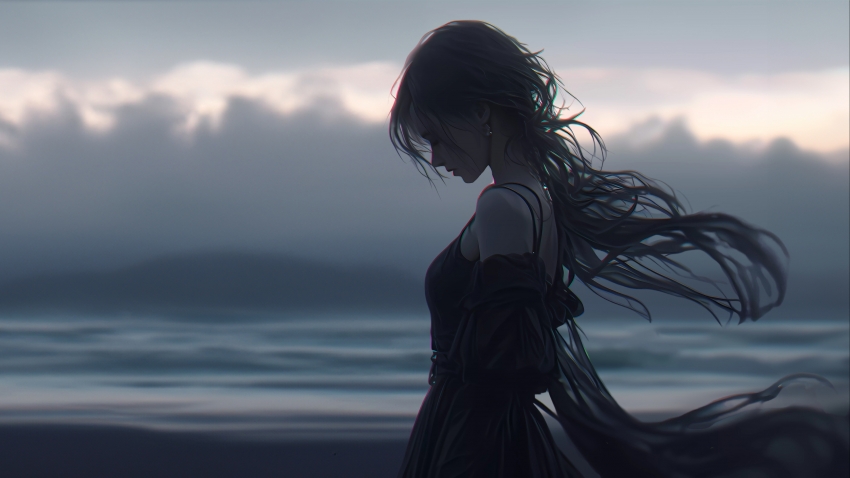 暗色系女孩长发黑色裙子4K动漫壁纸3840x2160